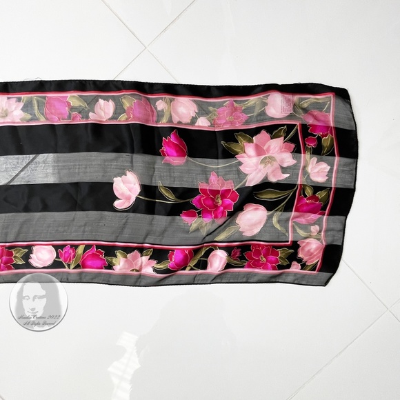 Bill Blass Silk Scarf Shawl Stole Silk Chiffon Graphic Floral Print Vintage 80s - Picture 7 of 8